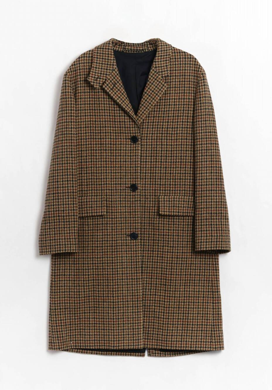 NEW MARGARET HOWELL women's houndstooth tweed overcoat in black / tan / rust